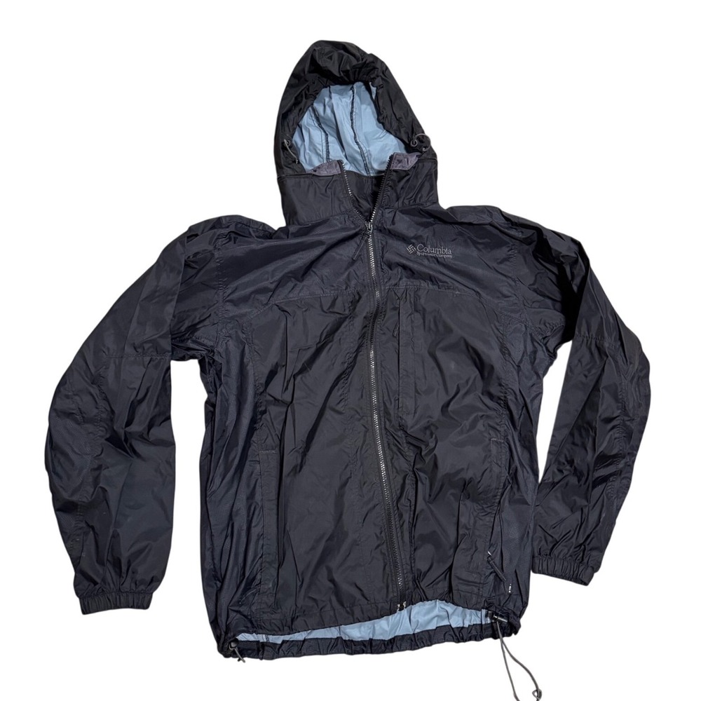 Columbia Sportswear Mens Black Hooded Windbreaker Jacket Ripstop Large packable